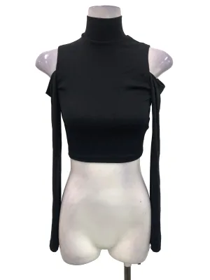 Black Cold Shoulder Turtleneck Top