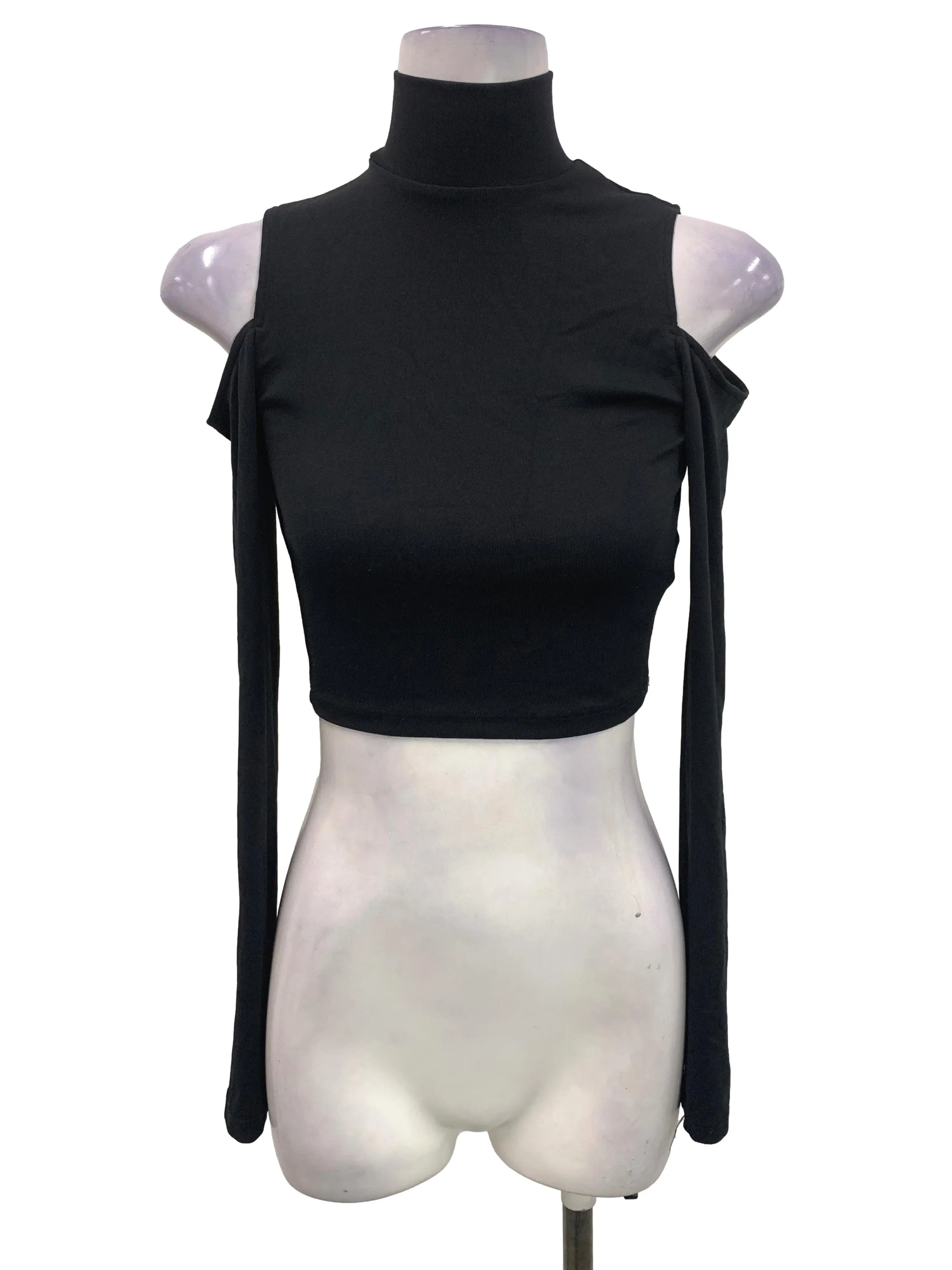 Black Cold Shoulder Turtleneck Top