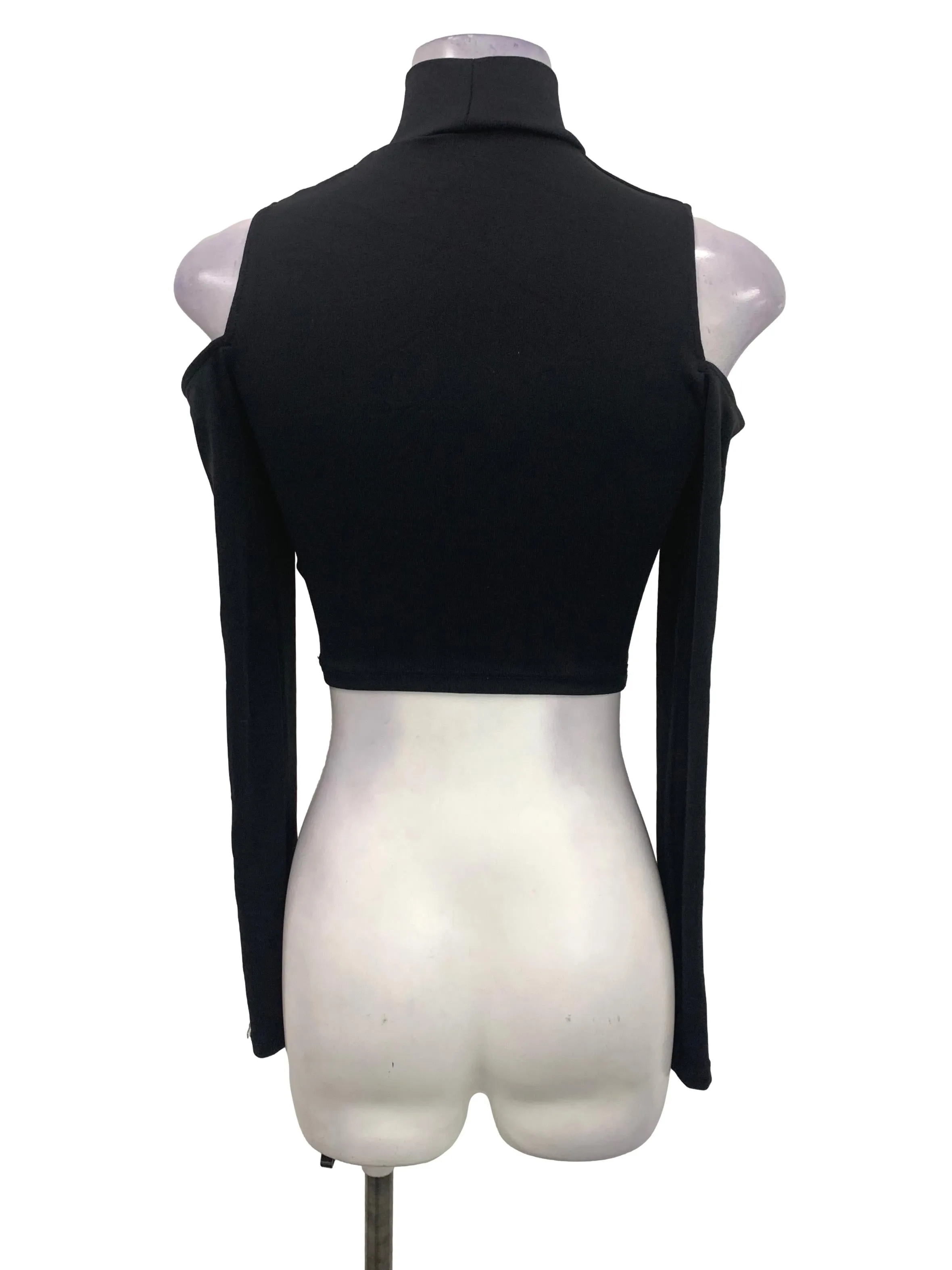 Black Cold Shoulder Turtleneck Top