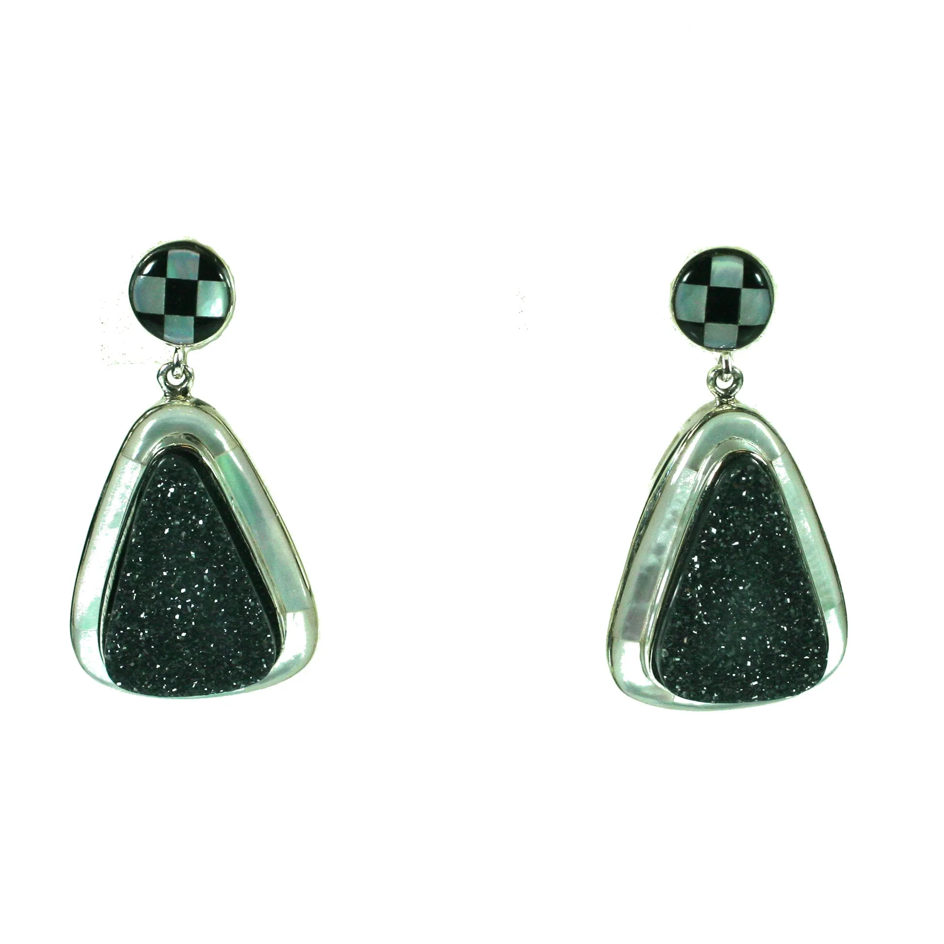 Black Druzy Earrings With Mother Of Pearl