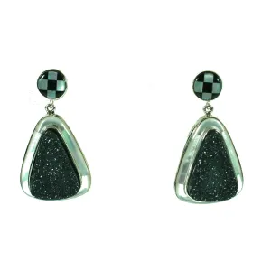 Black Druzy Earrings With Mother Of Pearl