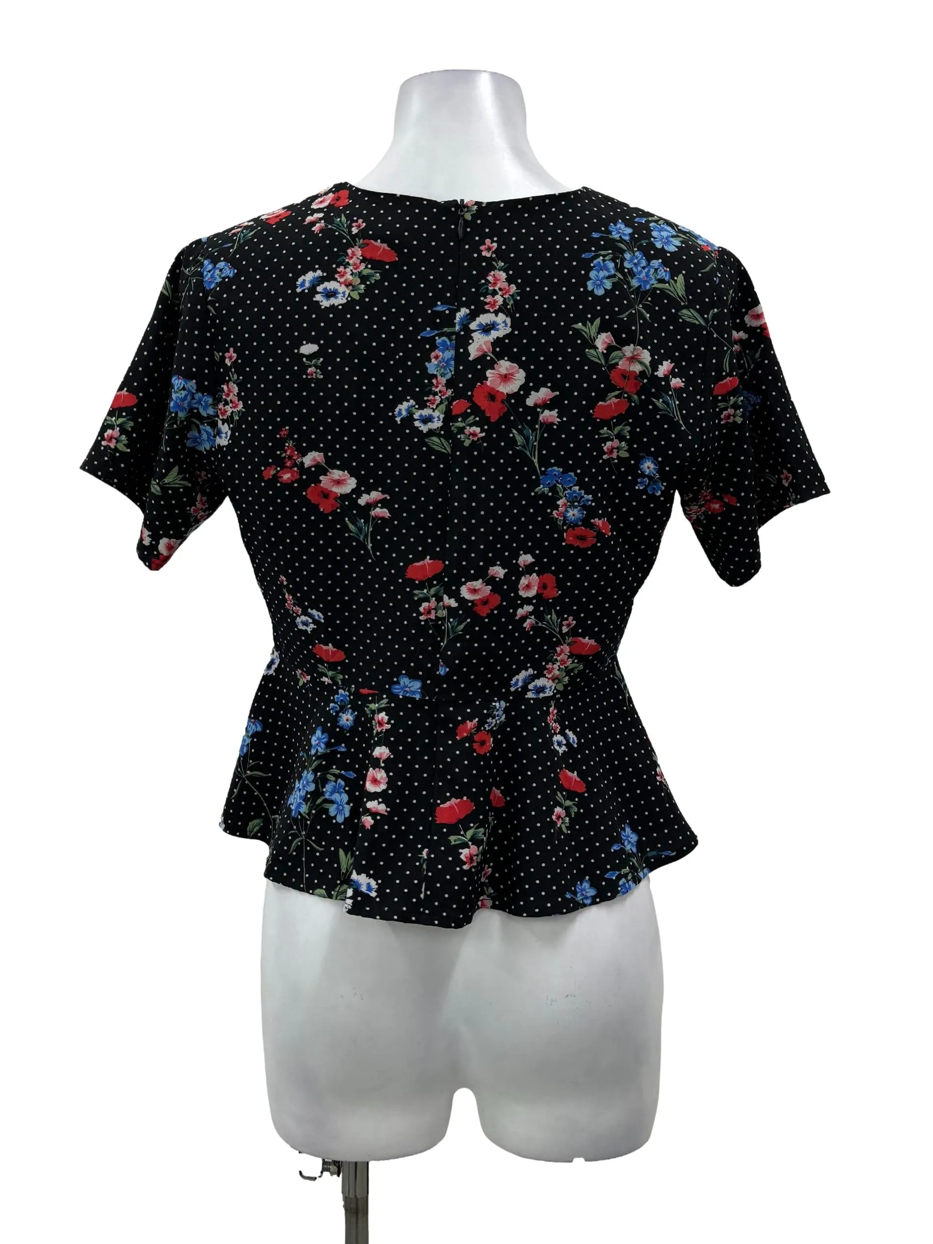 Black Floral V Peplum Top