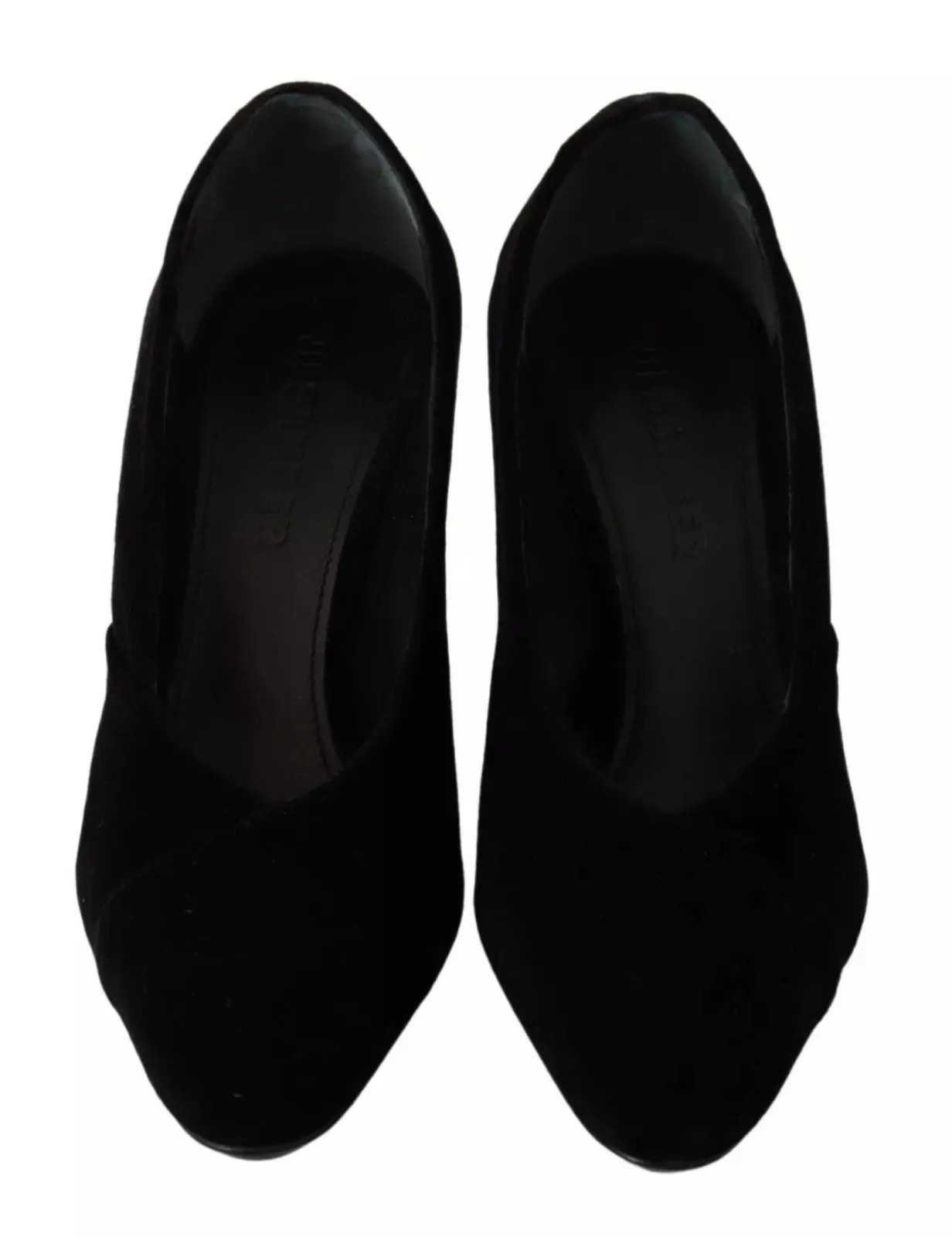 Black Leather Suede Block Heels Pumps Shoes