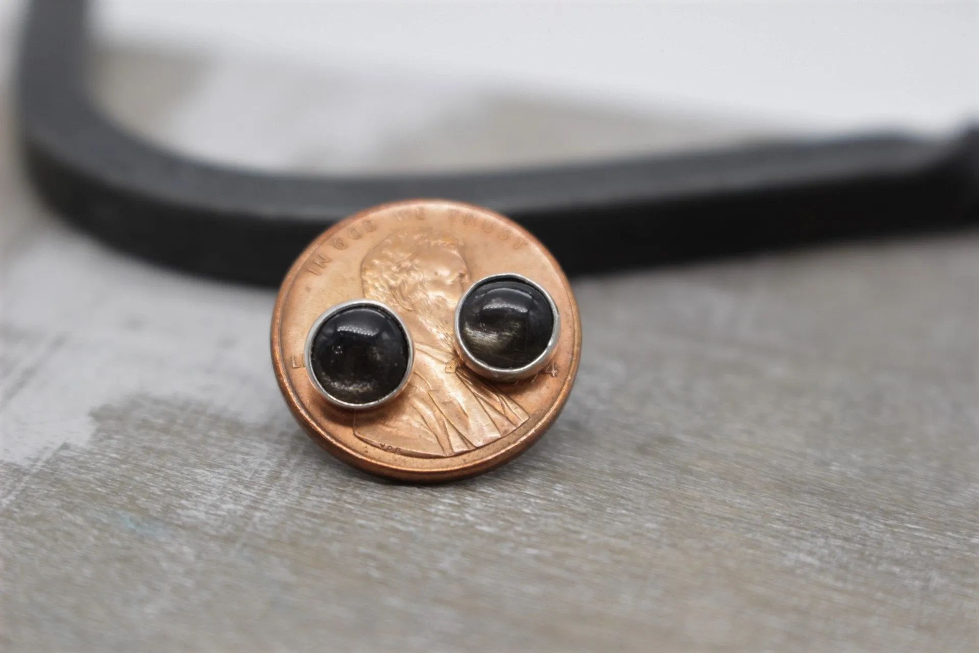 Black Moonstone Earrings - 6mm studs