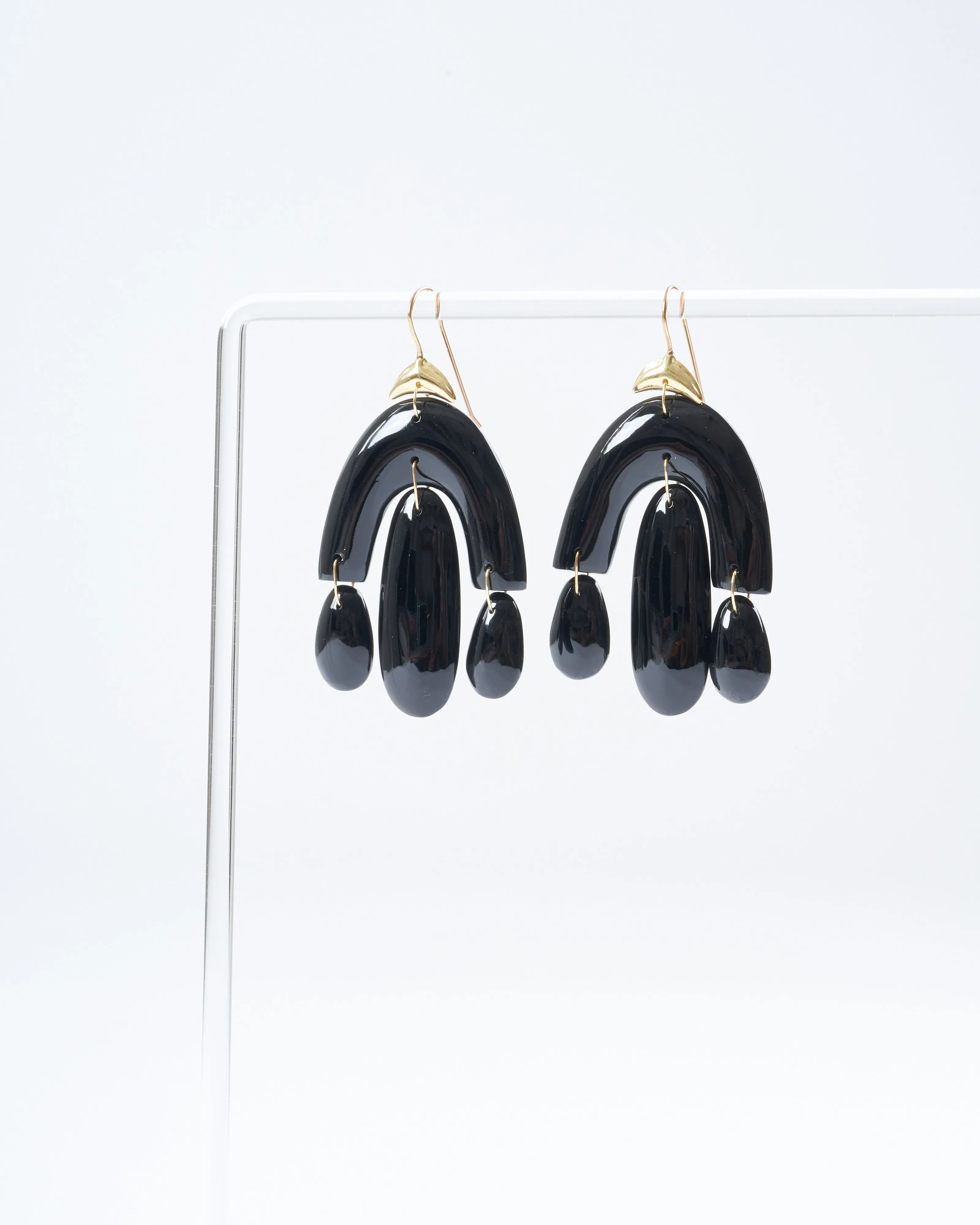 black onyx mini chandelier earrings - onyx