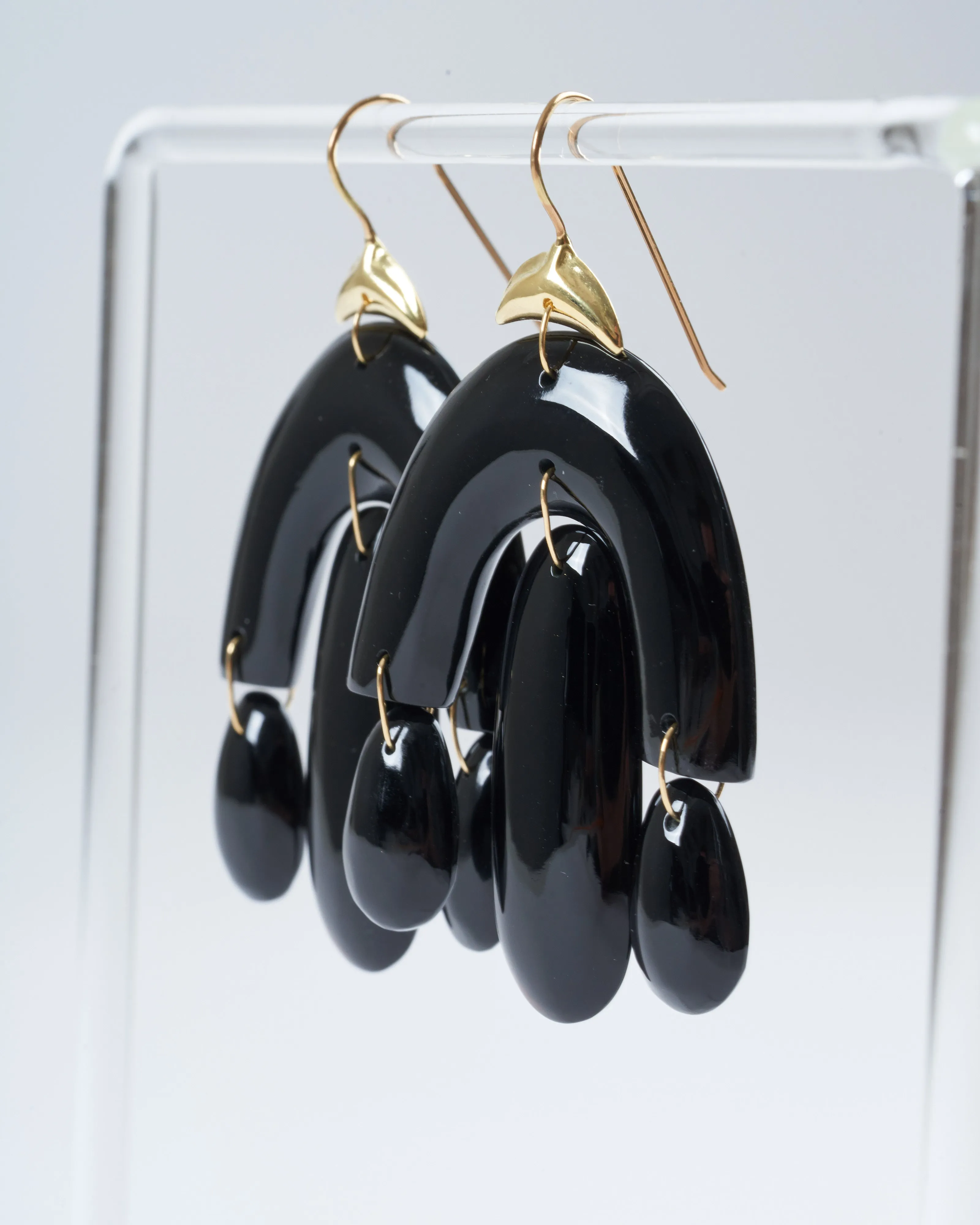 black onyx mini chandelier earrings - onyx