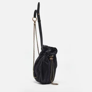 Black Shimmer Leather Coco Pleats Sling Backpack