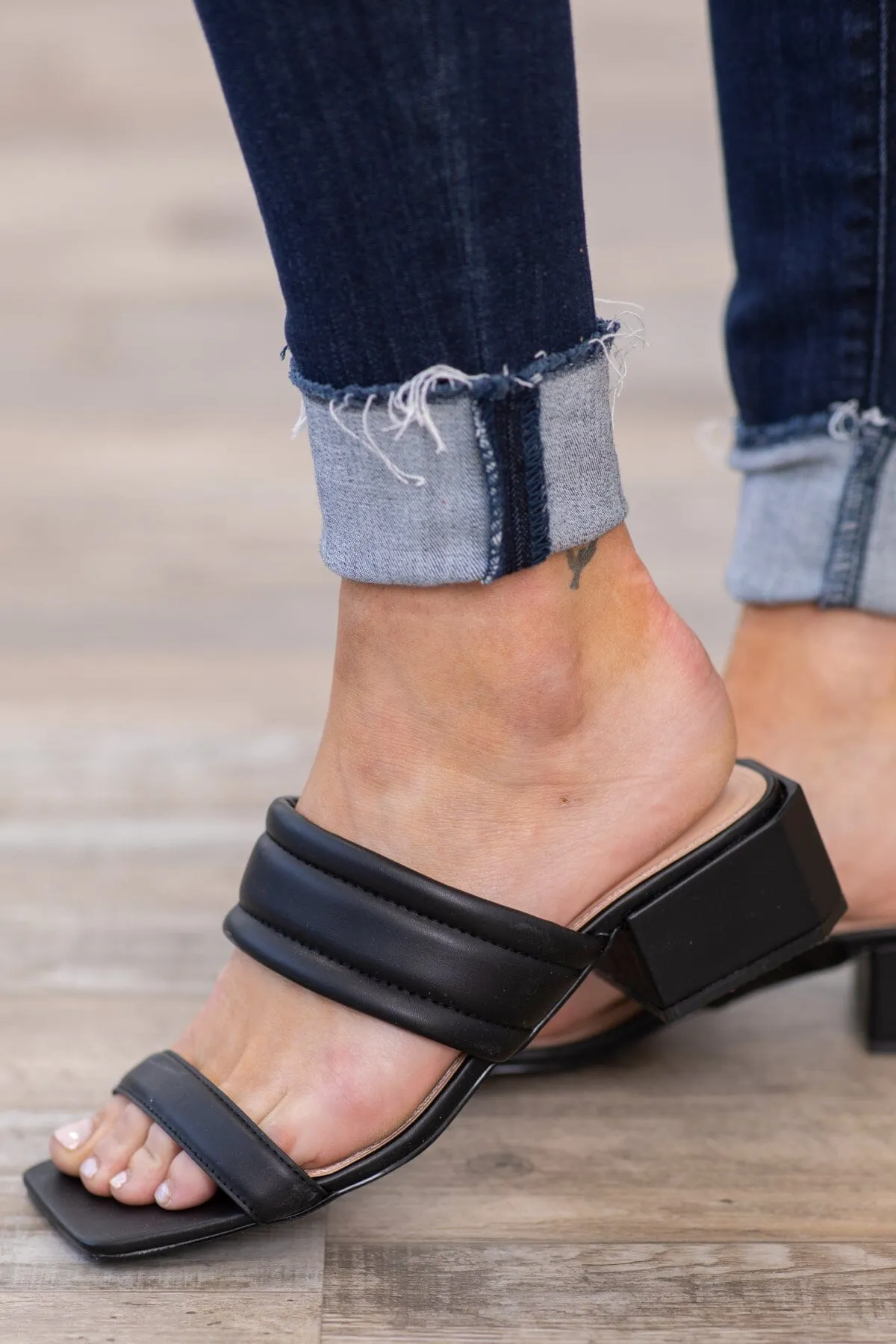 Black Square Toe Block Heels