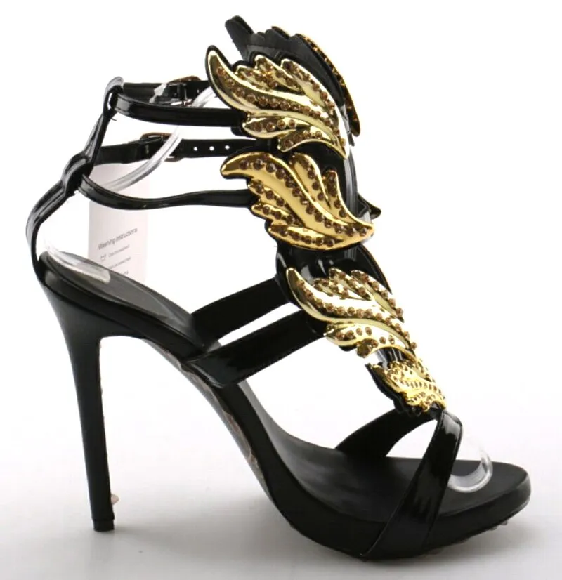 Bling  Bling Crystal Drilled Angle Wings Sandals Shiner Plated