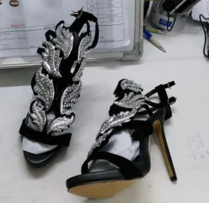 Bling  Bling Crystal Drilled Angle Wings Sandals Shiner Plated
