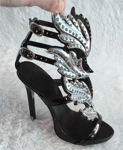 Bling  Bling Crystal Drilled Angle Wings Sandals Shiner Plated