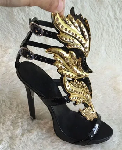 Bling  Bling Crystal Drilled Angle Wings Sandals Shiner Plated