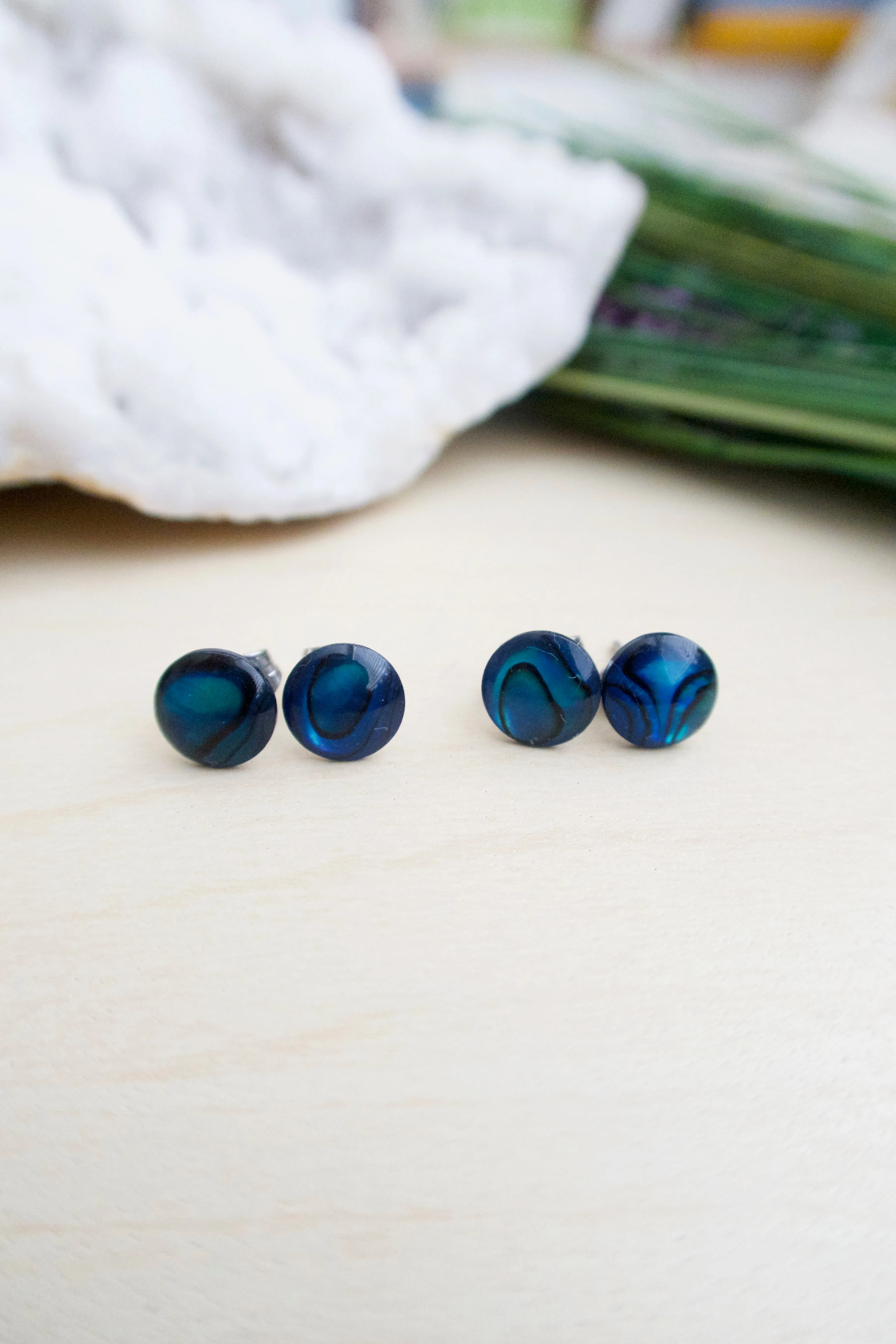 Blue Abalone Earrings on Surgical Steel posts