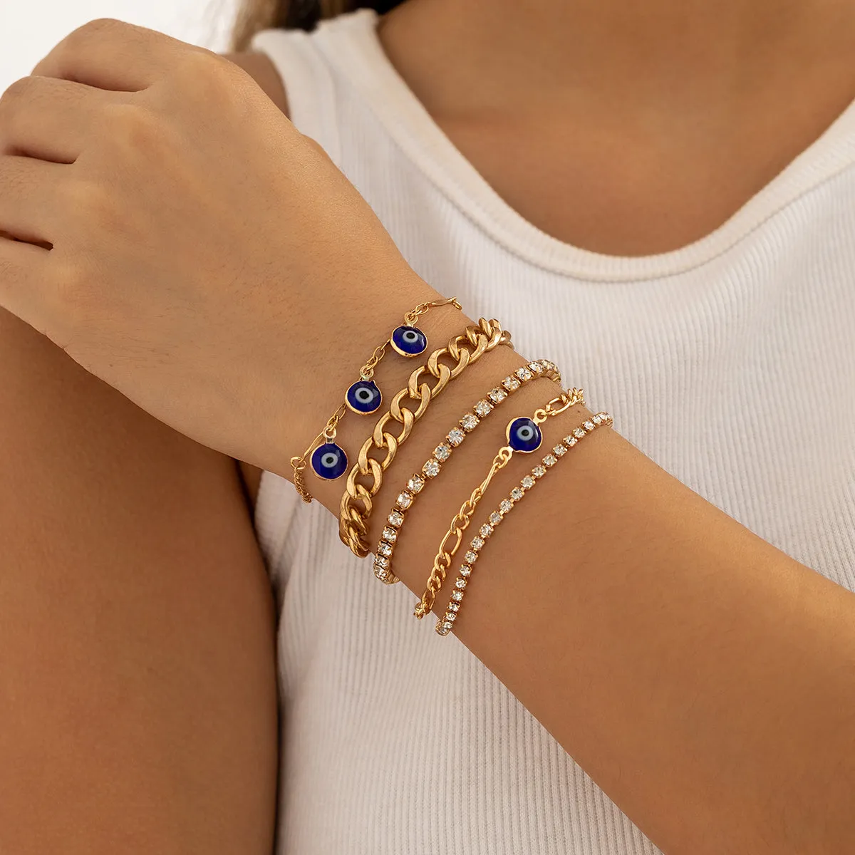 Blue & Cubic Zirconia Eyes Charm Bracelet Set