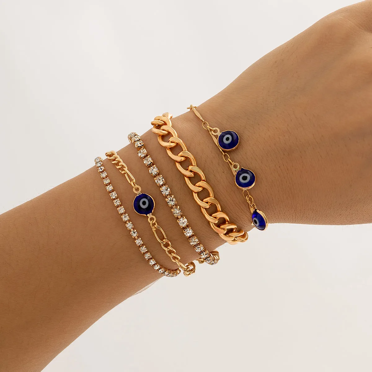 Blue & Cubic Zirconia Eyes Charm Bracelet Set