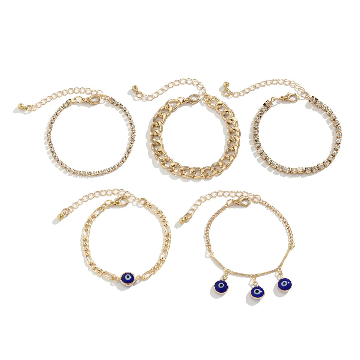 Blue & Cubic Zirconia Eyes Charm Bracelet Set