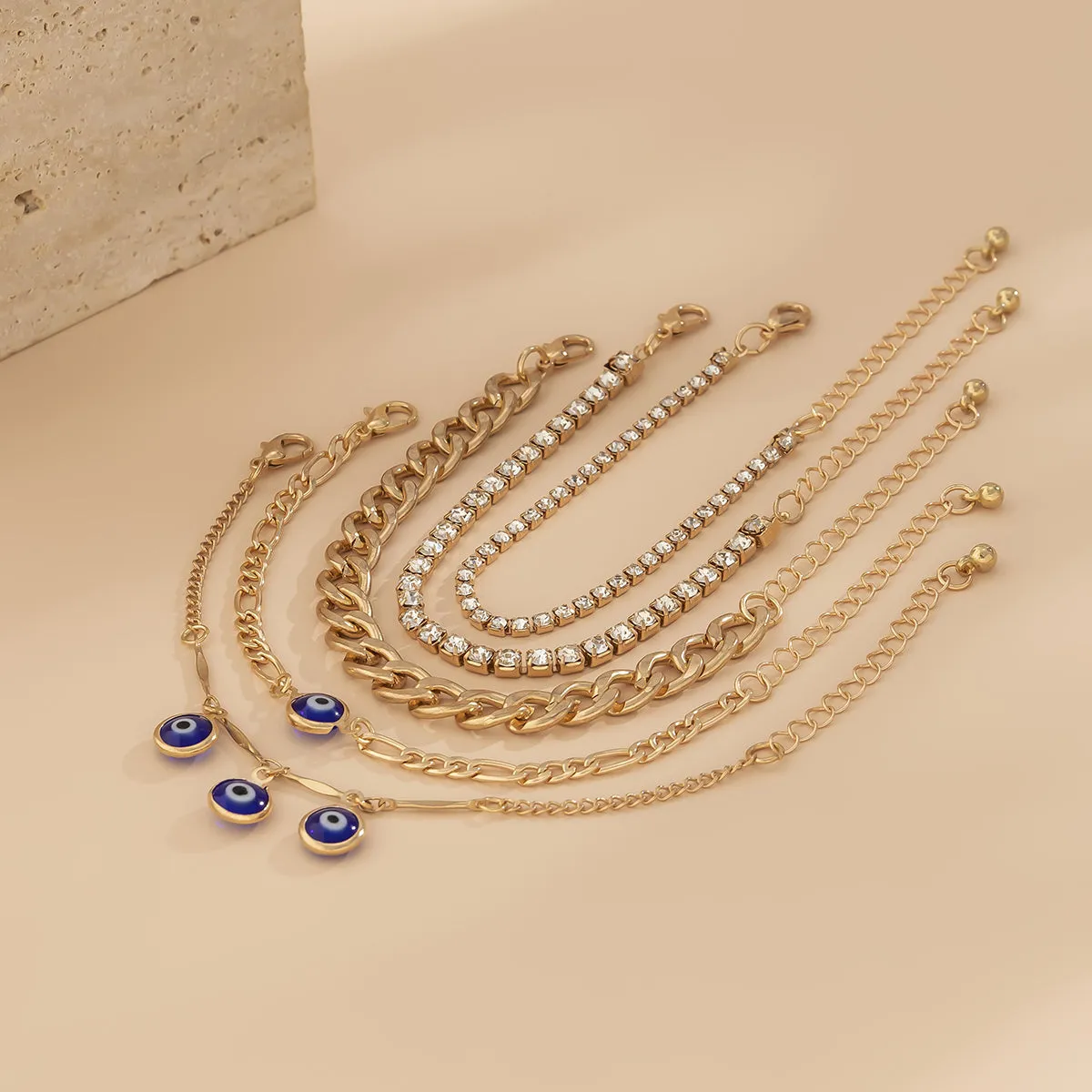 Blue & Cubic Zirconia Eyes Charm Bracelet Set
