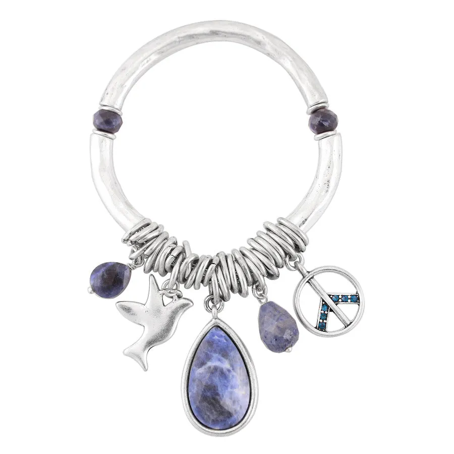 BLUE FACETED NATURAL STONE CHARM STRETCH  BRACELETS #191BL2201 (2E4)