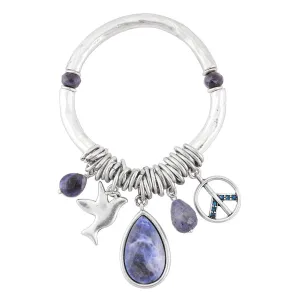 BLUE FACETED NATURAL STONE CHARM STRETCH  BRACELETS #191BL2201 (2E4)