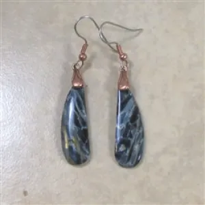 Blue Gemstone Pietersite Teardrop Drop Earrings