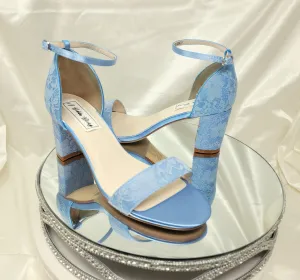 Blue Lace Block Heel Wedding Shoes Blue Bridesmaids Shoes