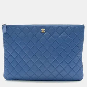 Blue Leather Large Ombre Quilted O-Case Clutch Bag