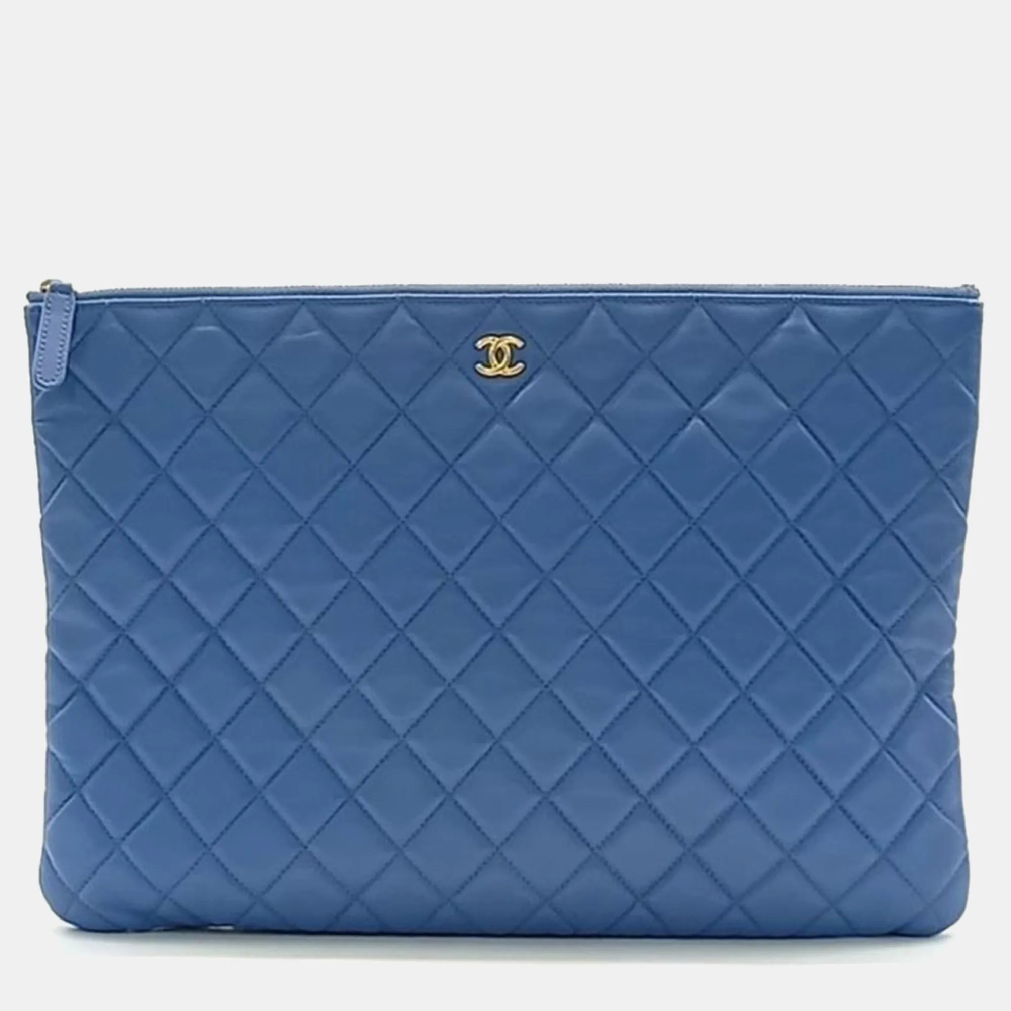 Blue Leather Large Ombre Quilted O-Case Clutch Bag