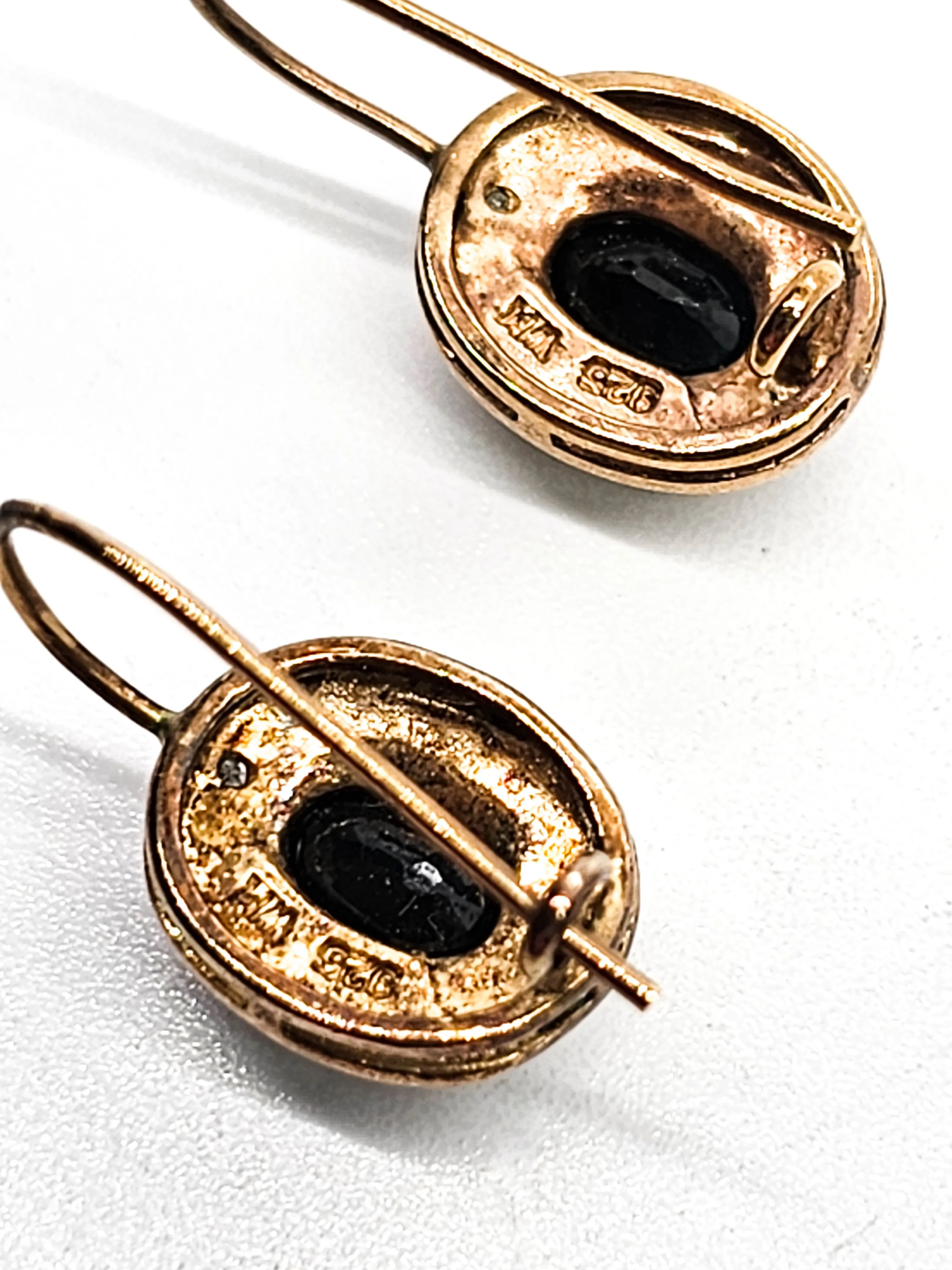 Blue Sapphire vintage two toned gold over sterling silver vermeil earrings