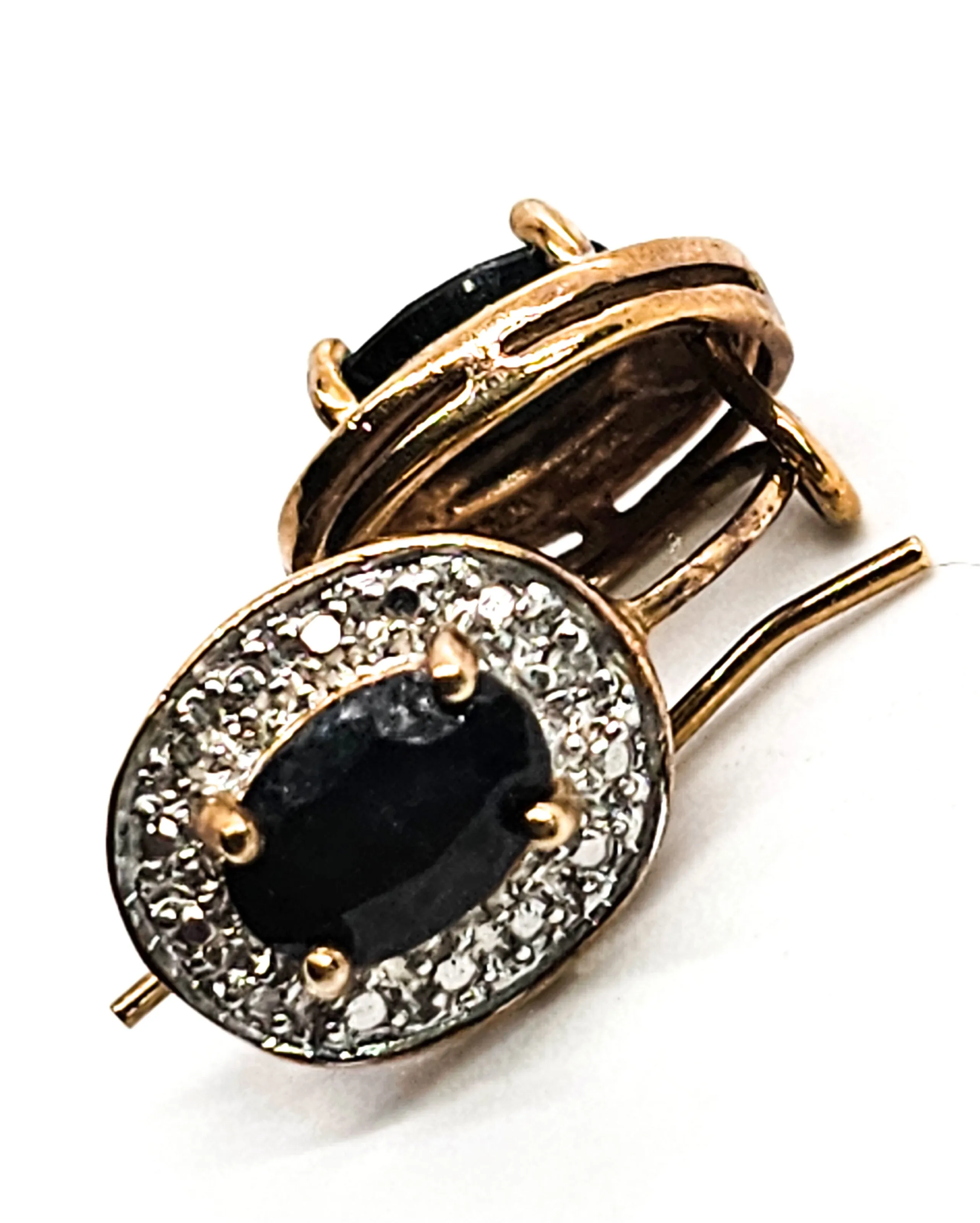 Blue Sapphire vintage two toned gold over sterling silver vermeil earrings