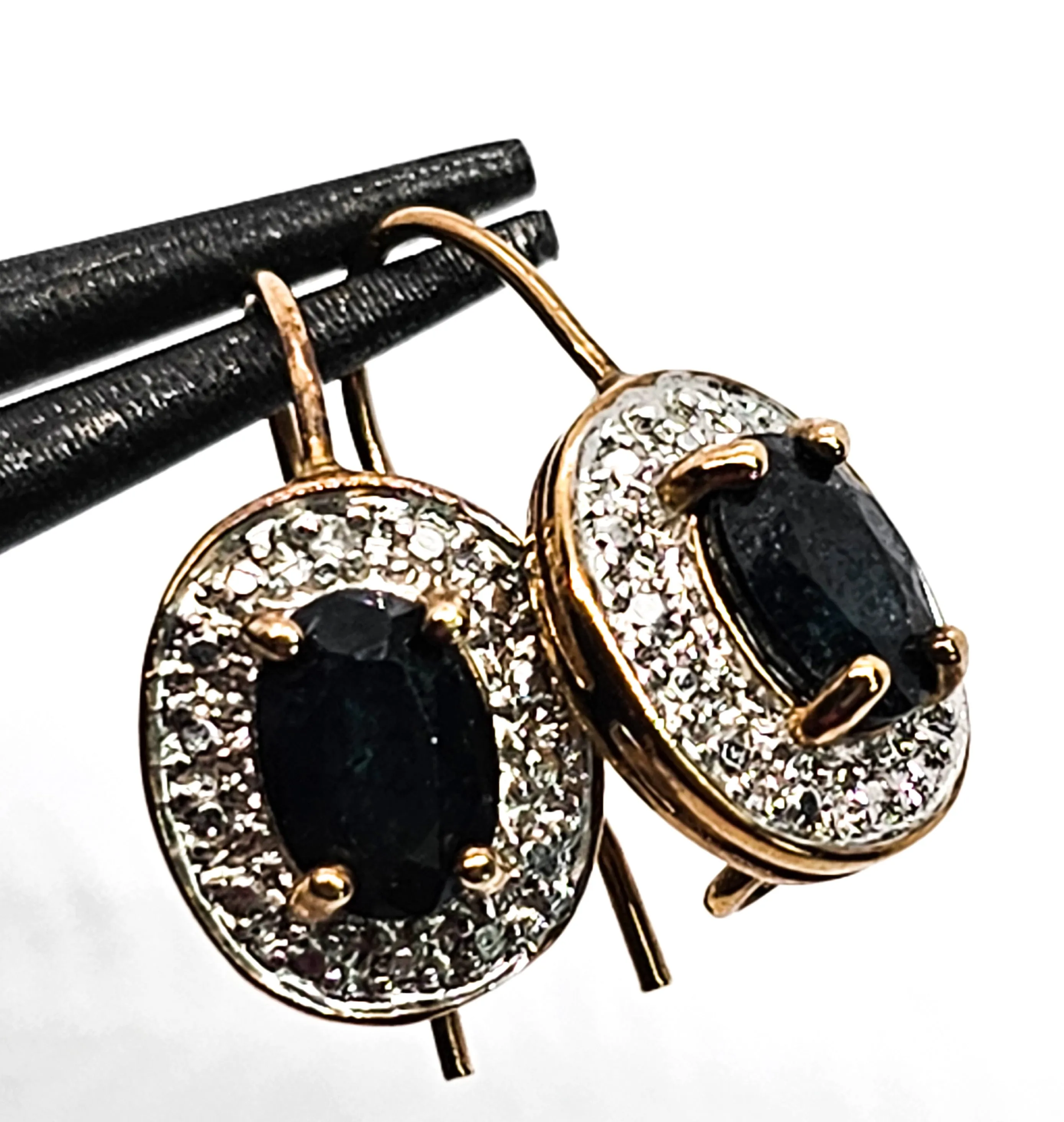 Blue Sapphire vintage two toned gold over sterling silver vermeil earrings