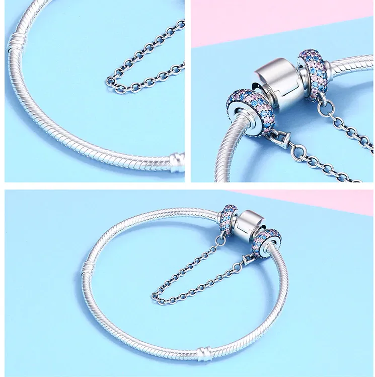 Blue Sparkling Crystal Safety Chain 925 Sterling Silver