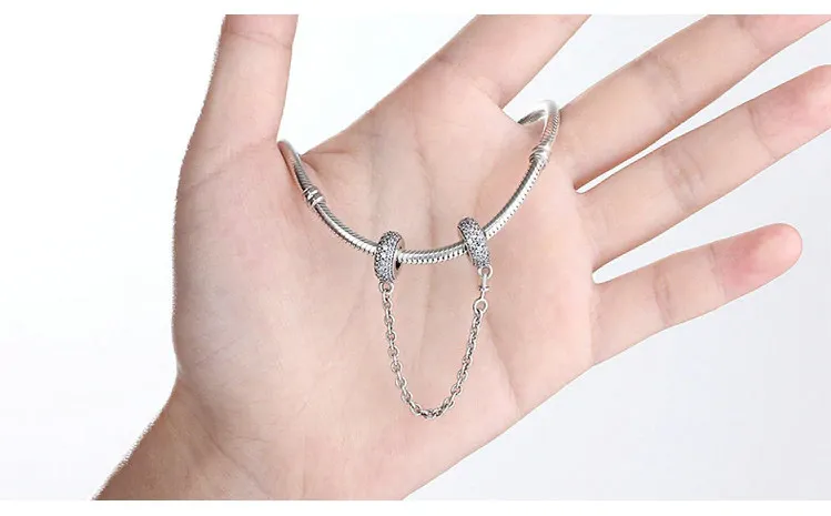 Blue Sparkling Crystal Safety Chain 925 Sterling Silver