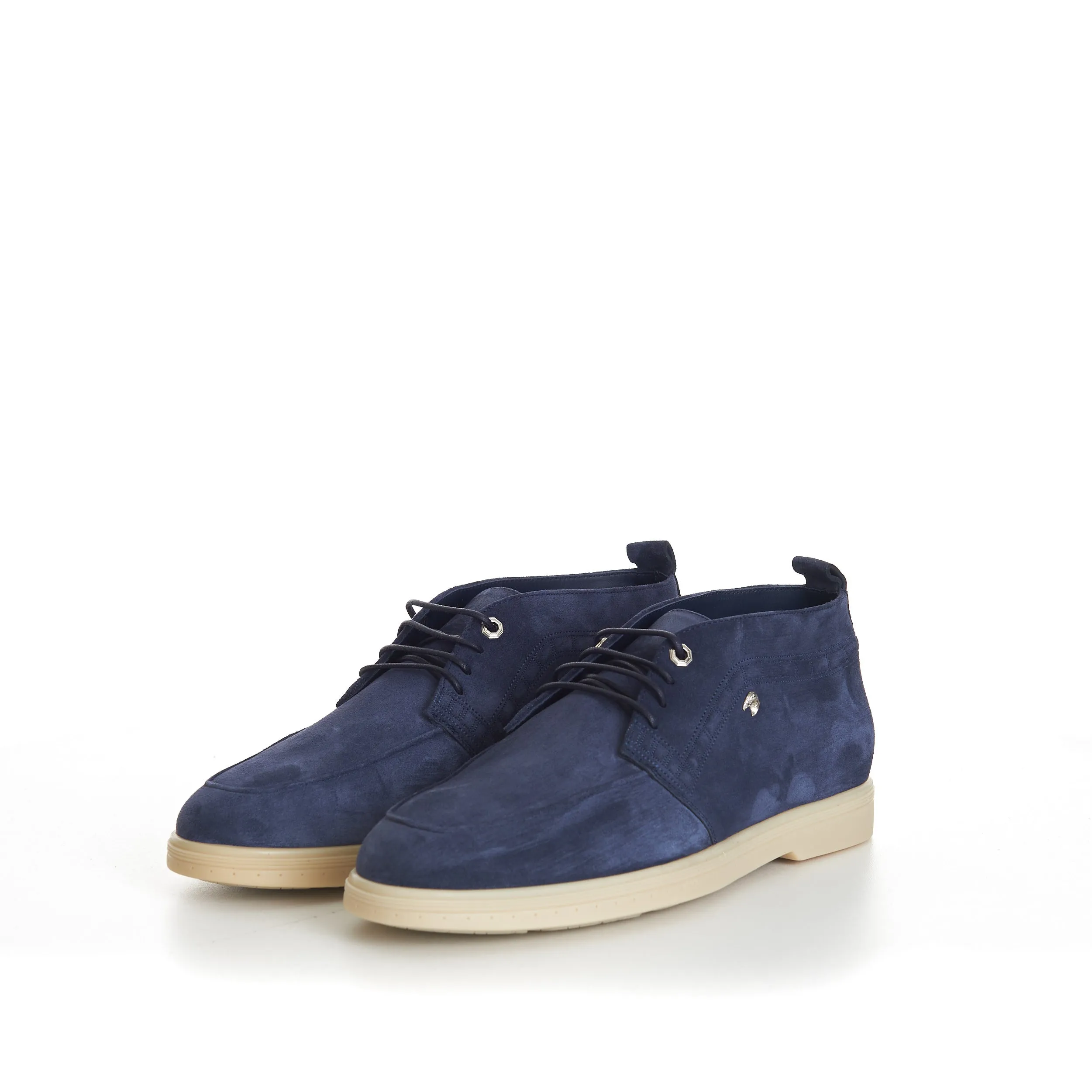 Blue Suede Lace Up Chukka Boots With Rubber Soles