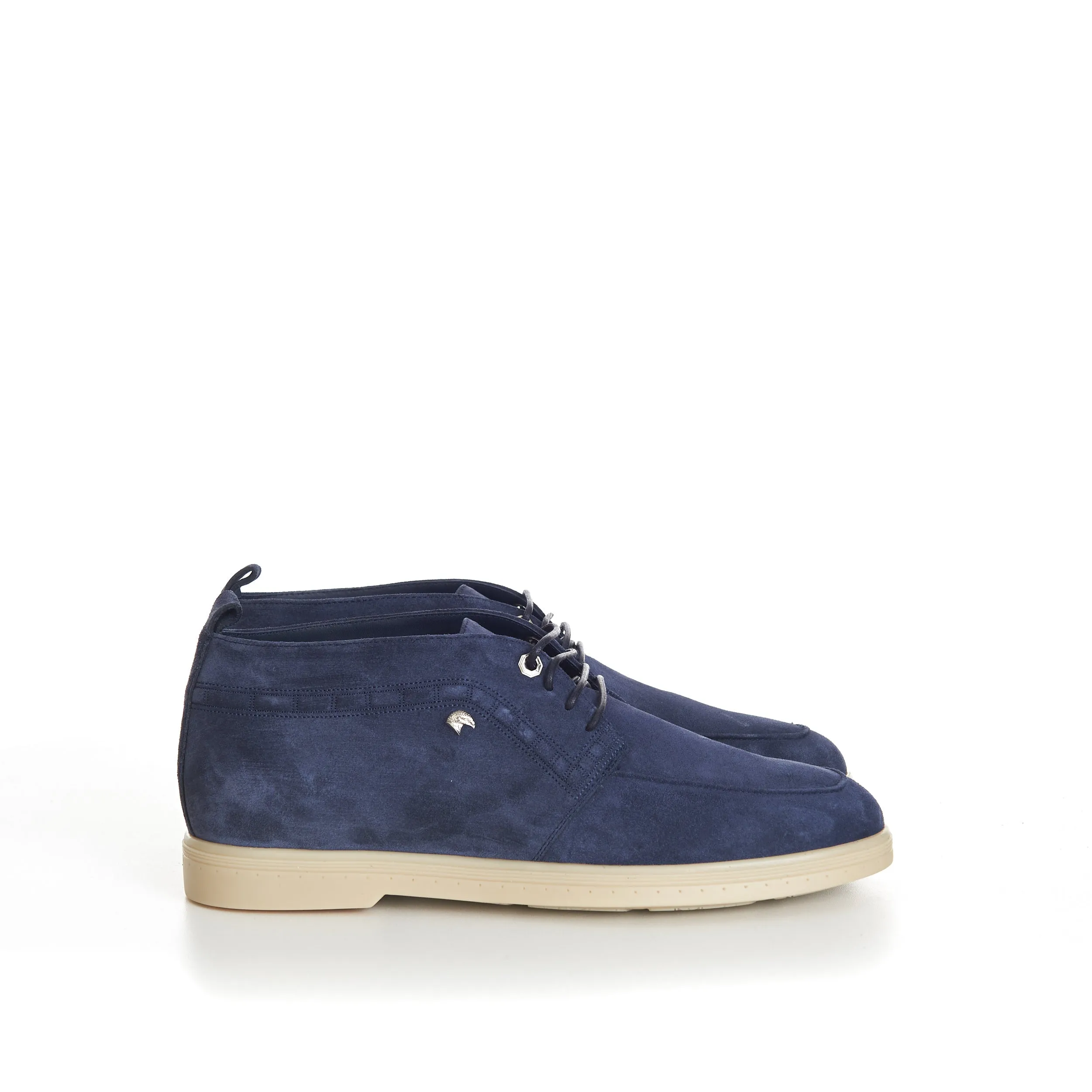 Blue Suede Lace Up Chukka Boots With Rubber Soles