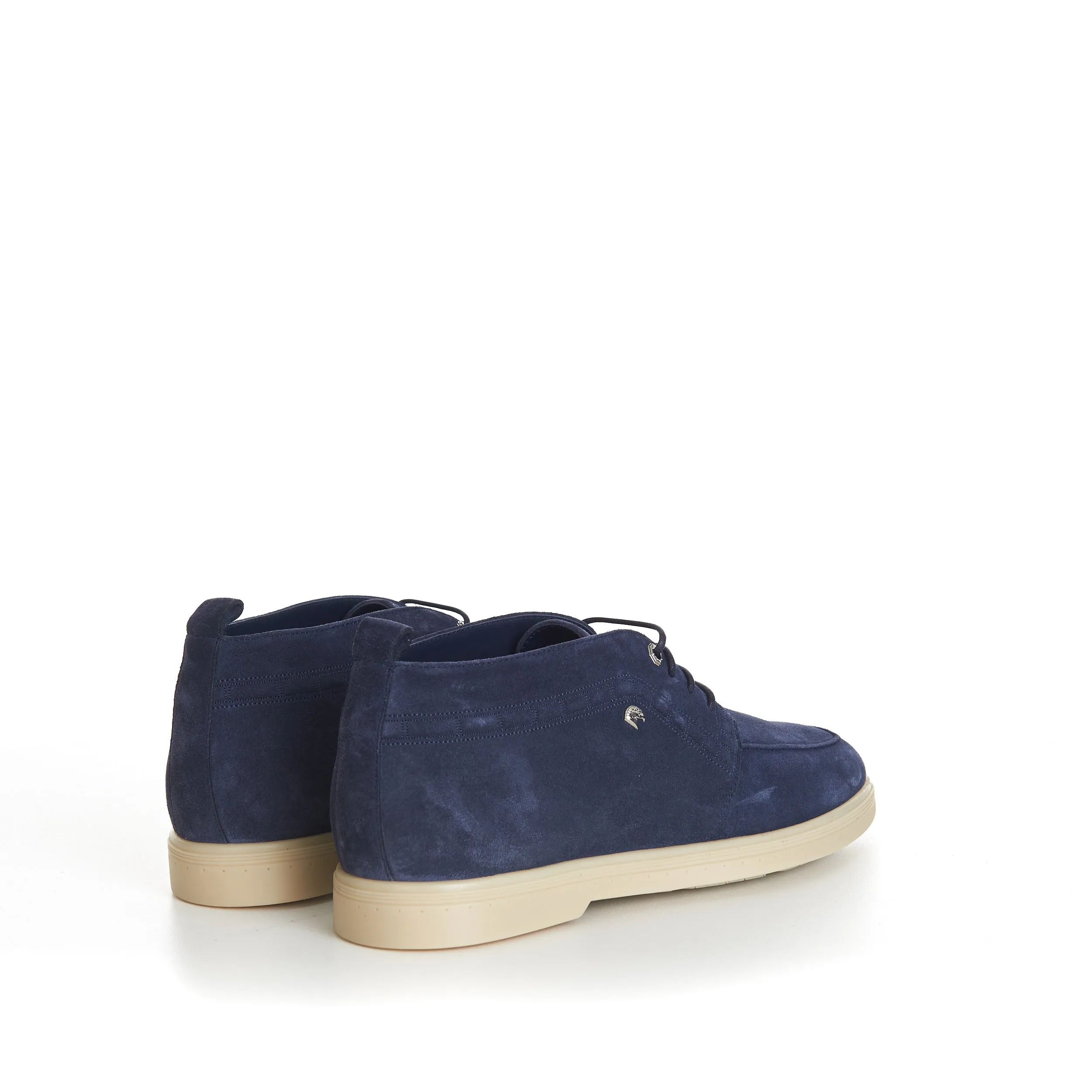 Blue Suede Lace Up Chukka Boots With Rubber Soles