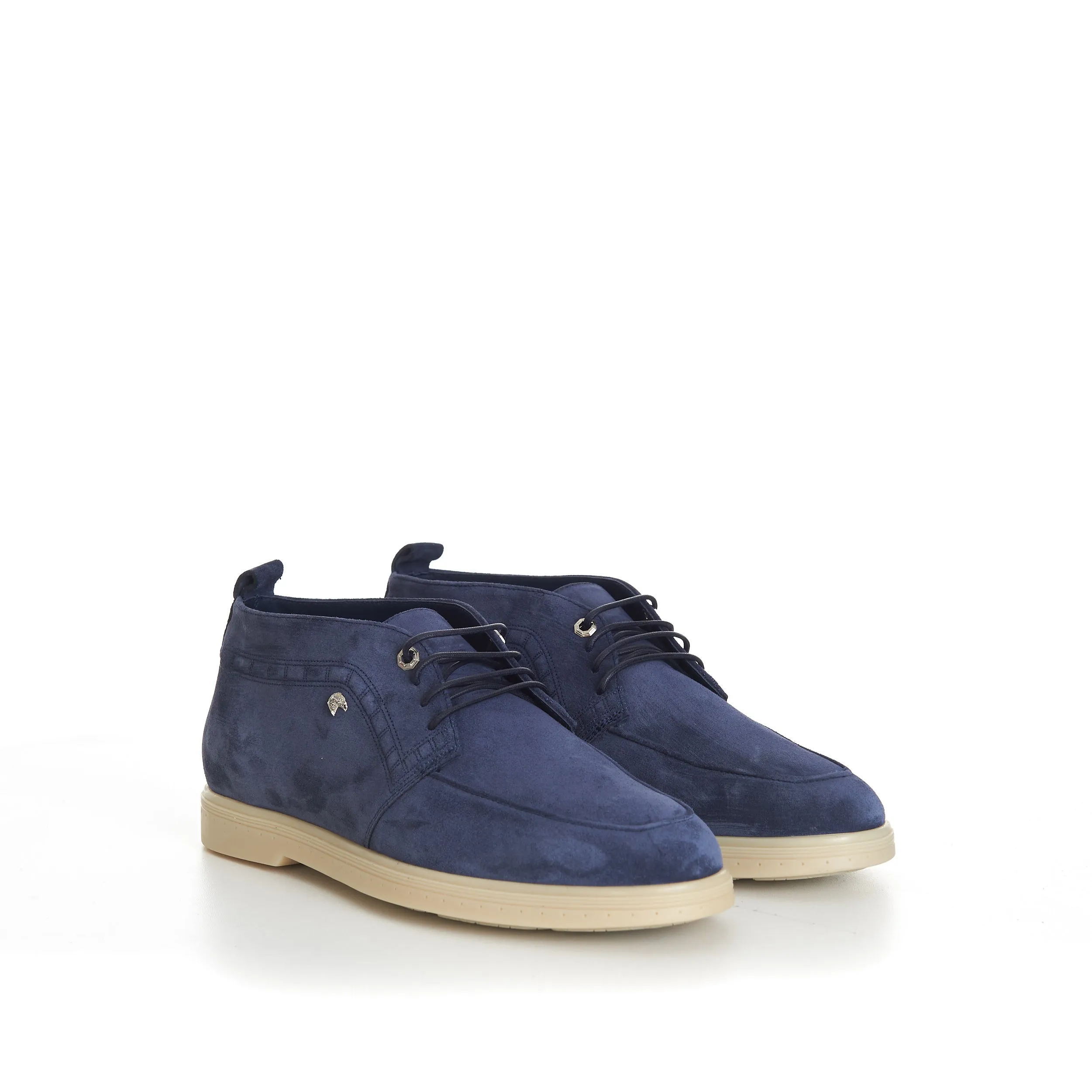 Blue Suede Lace Up Chukka Boots With Rubber Soles
