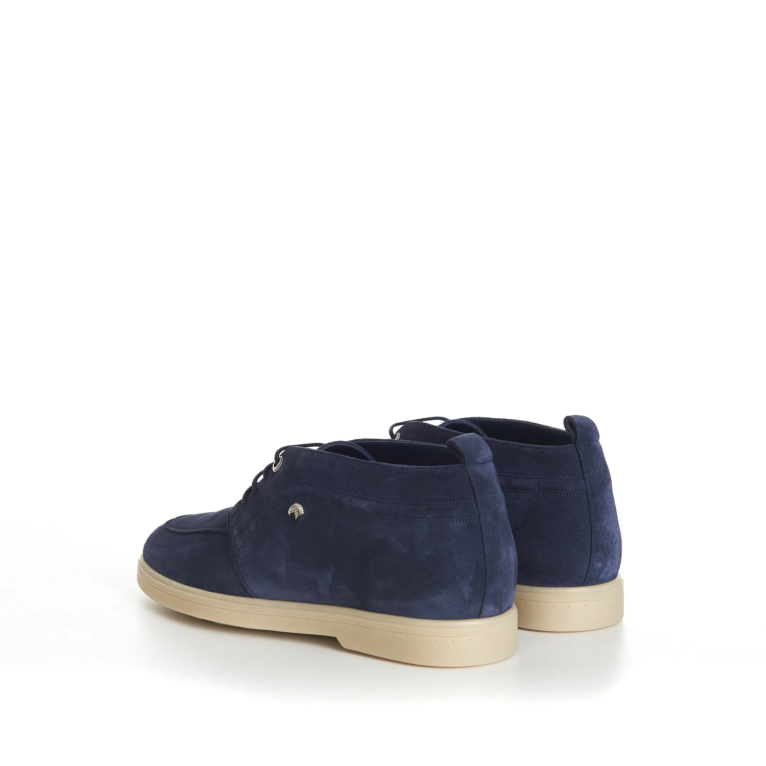 Blue Suede Lace Up Chukka Boots With Rubber Soles