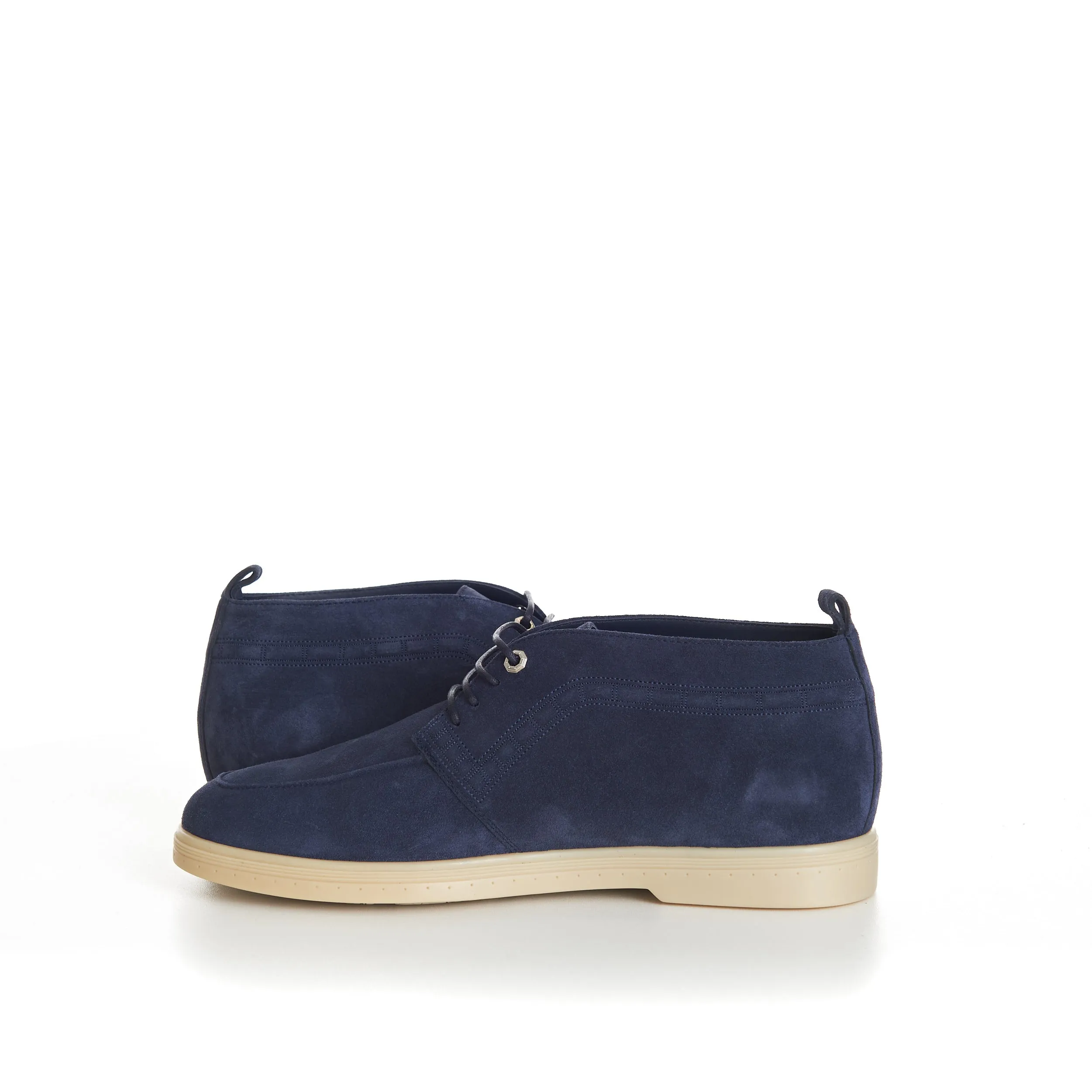 Blue Suede Lace Up Chukka Boots With Rubber Soles