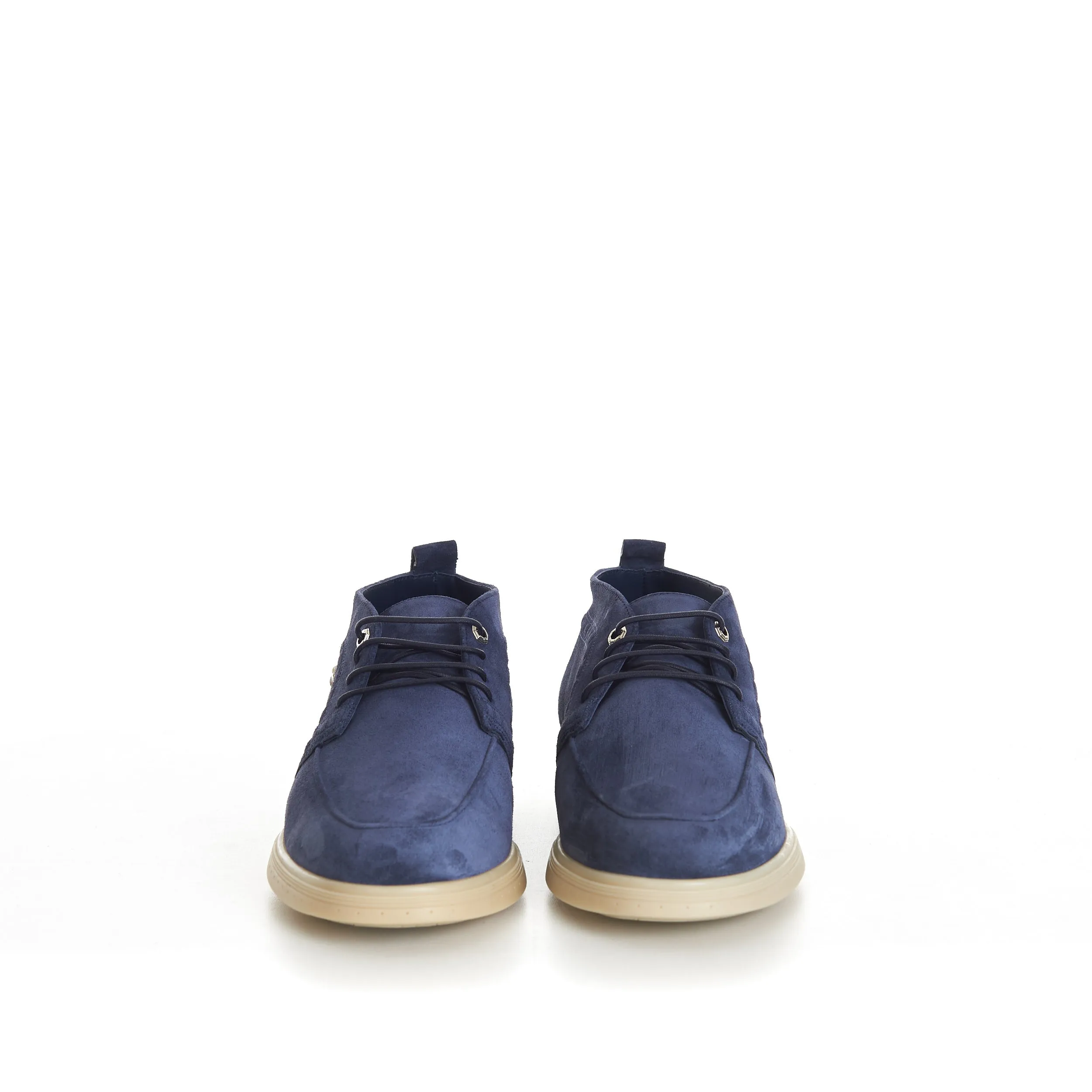 Blue Suede Lace Up Chukka Boots With Rubber Soles