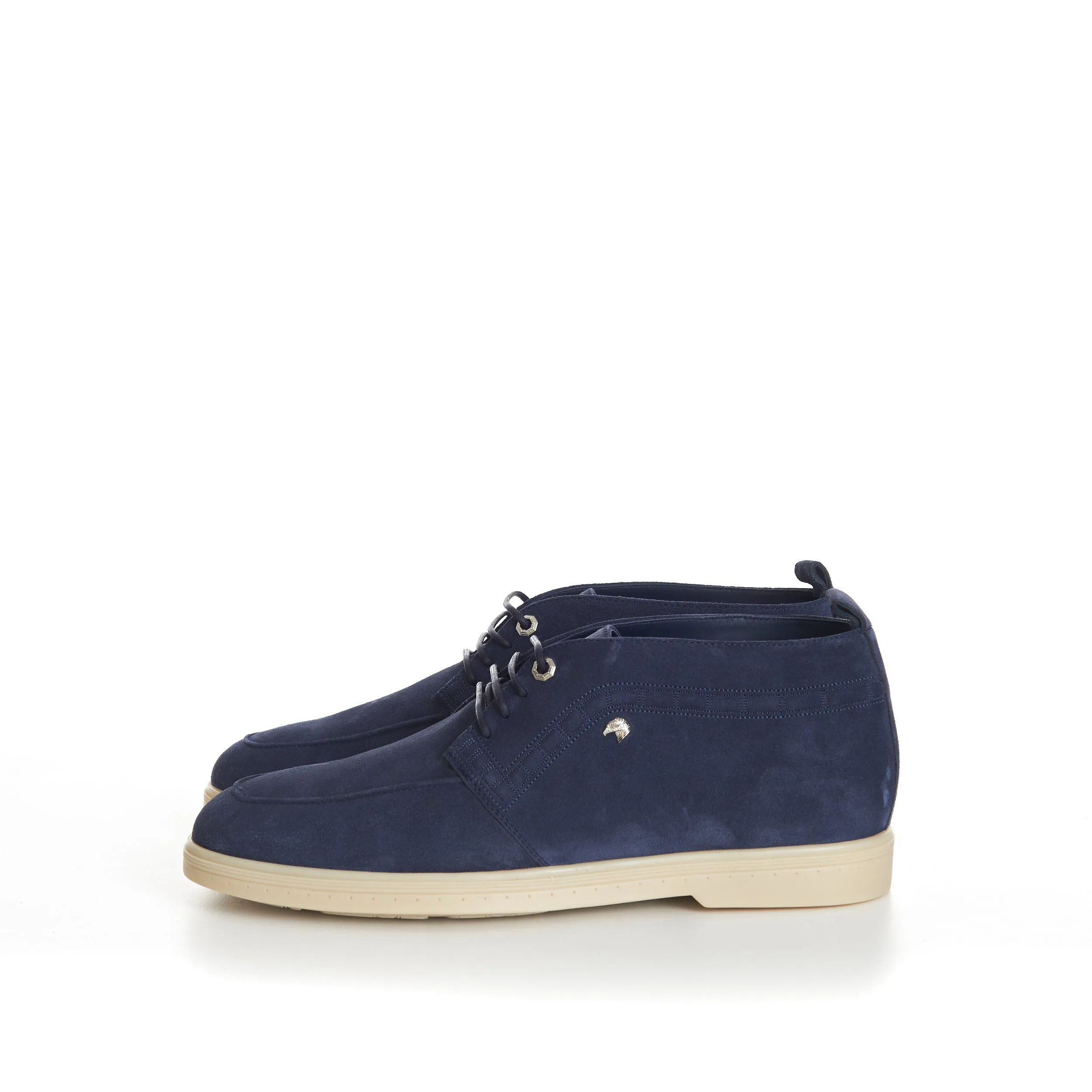 Blue Suede Lace Up Chukka Boots With Rubber Soles