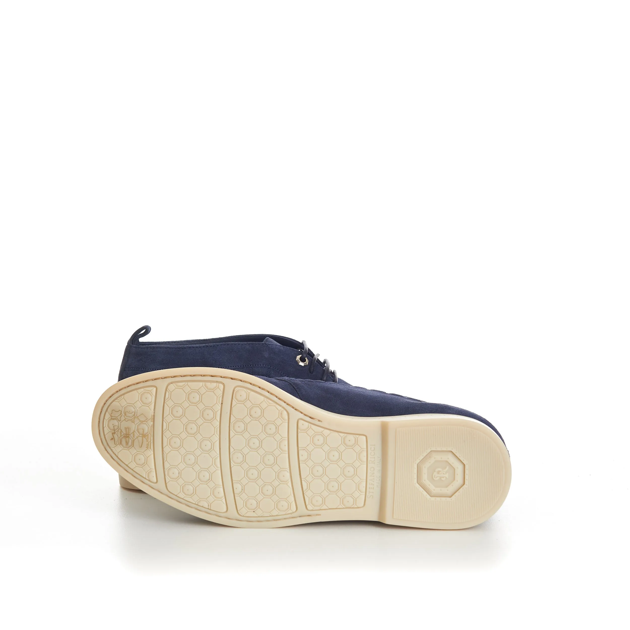 Blue Suede Lace Up Chukka Boots With Rubber Soles