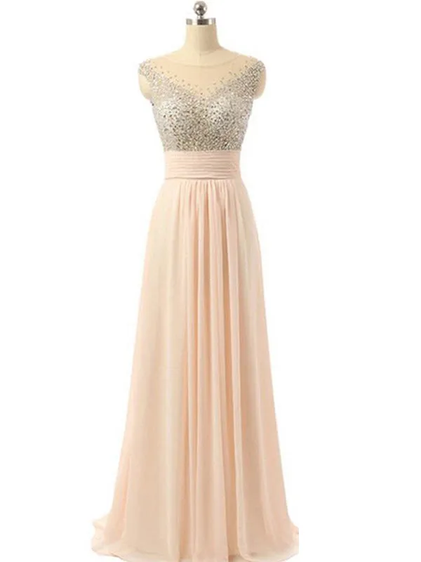 Blush Pink Beaded Chiffon See-through Back Charming Cocktail Evening Prom Dresses Online,PD0181