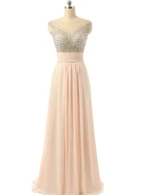 Blush Pink Beaded Chiffon See-through Back Charming Cocktail Evening Prom Dresses Online,PD0181