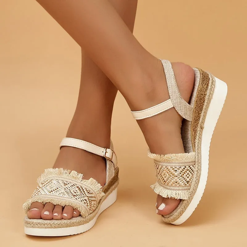 Bohemian Style Printed Wedge Sandals for Women Summer 2023 Non Slip Platform Shoes Woman Lightweight Casual Gladiator Sandalias