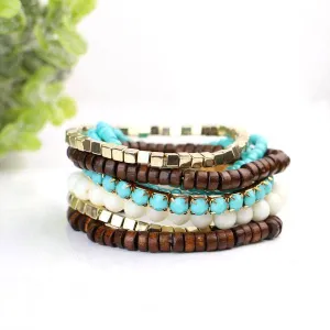 Boho Bracelet - Turquoise, Brown & Cream