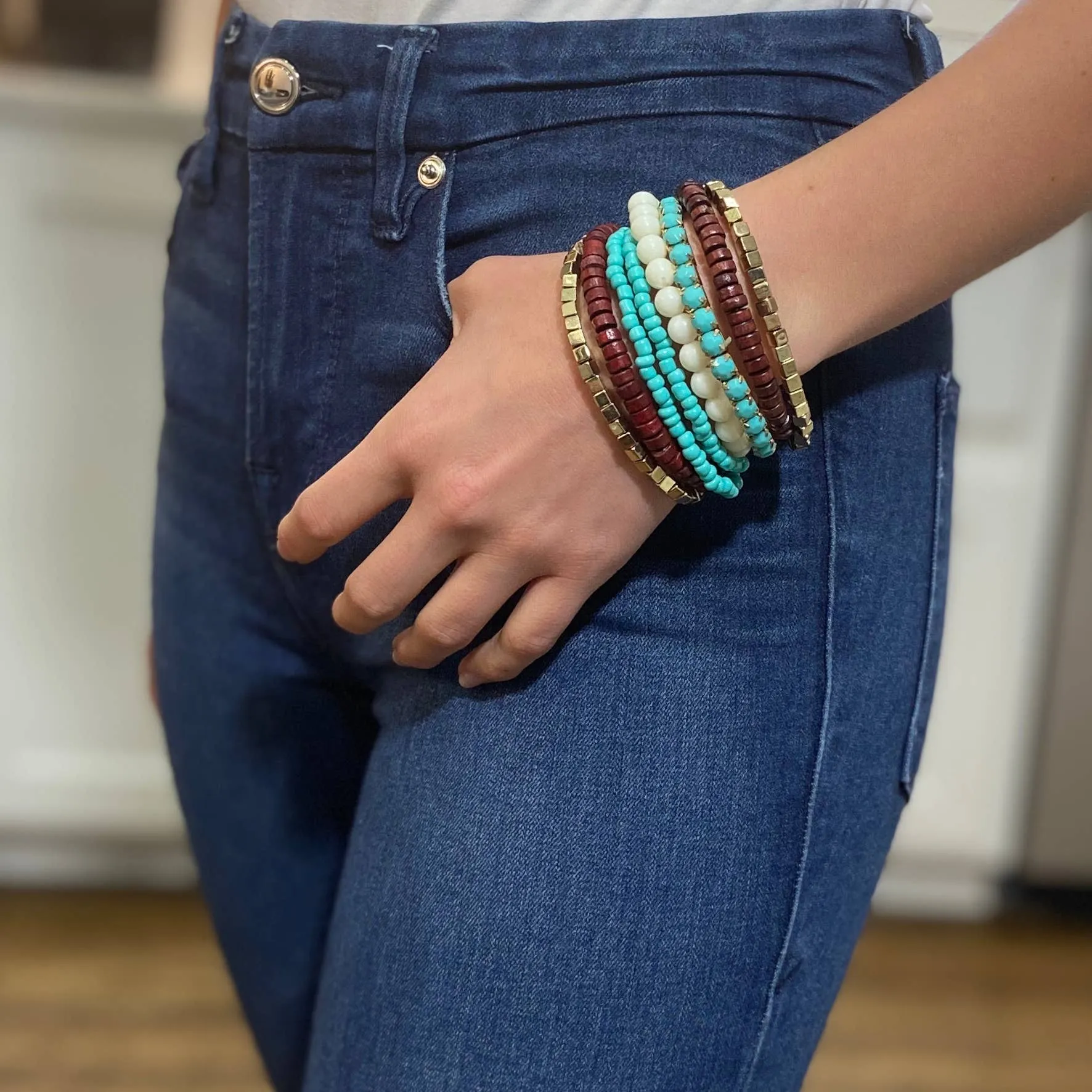 Boho Bracelet - Turquoise, Brown & Cream