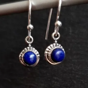 Boho Round 6mm Lapis Lazuli 925 Silver Earrings, E91LL
