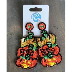 Boo Triple Pumpkins Seed Bead Dangle Earrings