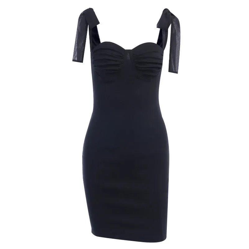 Bowknot Lace-up Strappy Sleeveless Party Bodycon Mini Dresses Blue