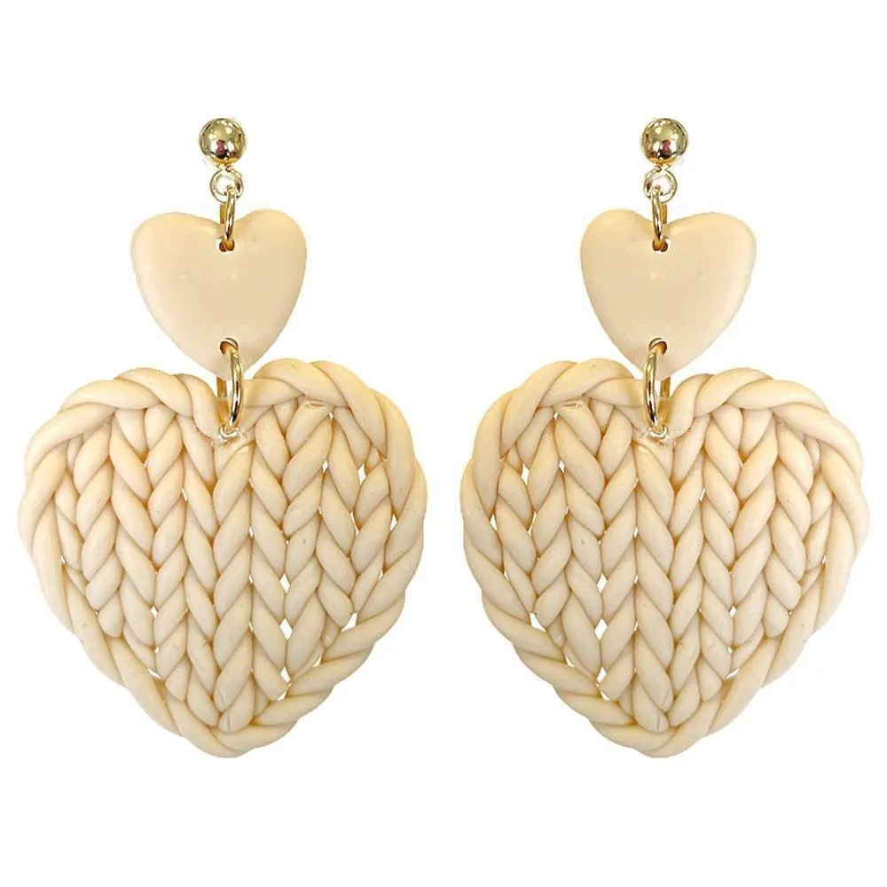 Braided Heart Polymer Clay Dangle Earrings